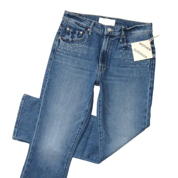 NWT Mother The Insider Flood in Metal Magic Studded Ankle Crop Bootcut Jeans 29 - Picture 2 of 12